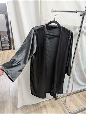 Black Satin Open-Front Women's Robe